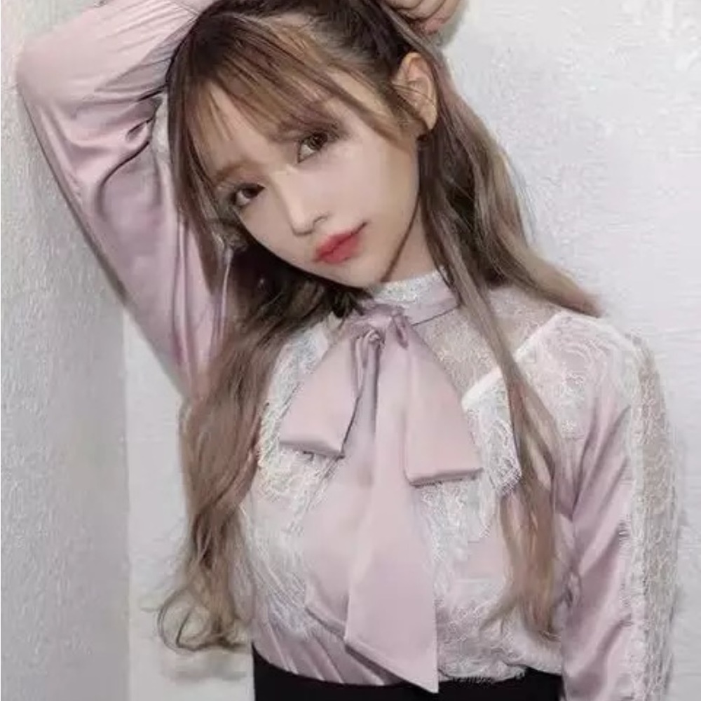 Japanese Swankiss Silky Satin Lace Victorian Cottagecore Pink Blouse Shirt Top